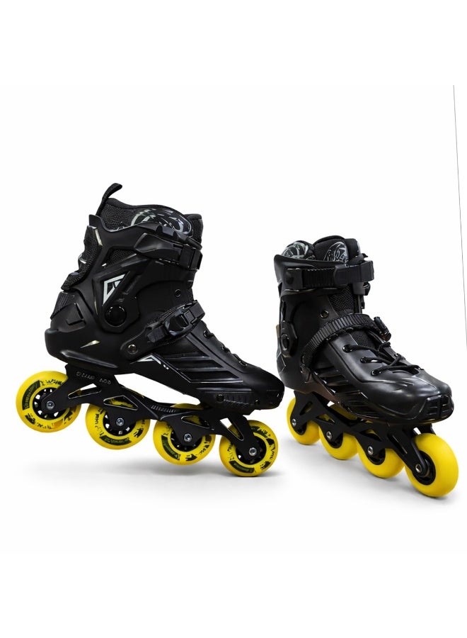 OVERS Professional Inline Skates with 4 PU Wheels, Adjustable Buckle Strap & High-Support Ankle Boot – Black/Yellow - Image 4